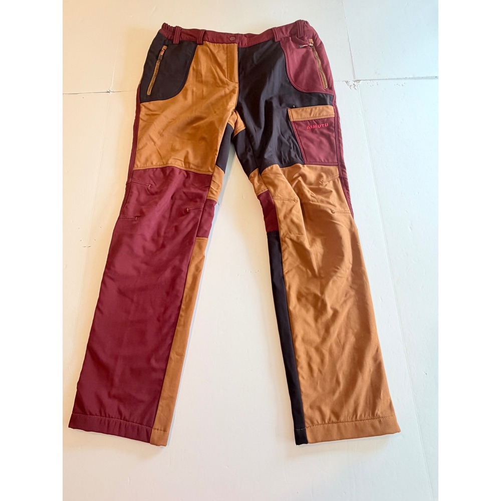 Aimutu Women Colorblock Hiking Pants Technical Outdoor Trousers Burgundy Tan M